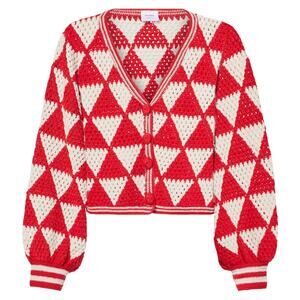 Anna Kosturova 'Maija' Red Cotton Crochet Cardigan Size XS